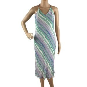 Sage The Label Lunar Cowl Back Midi Slip Dress Mint Lavender Striped V-Neck S